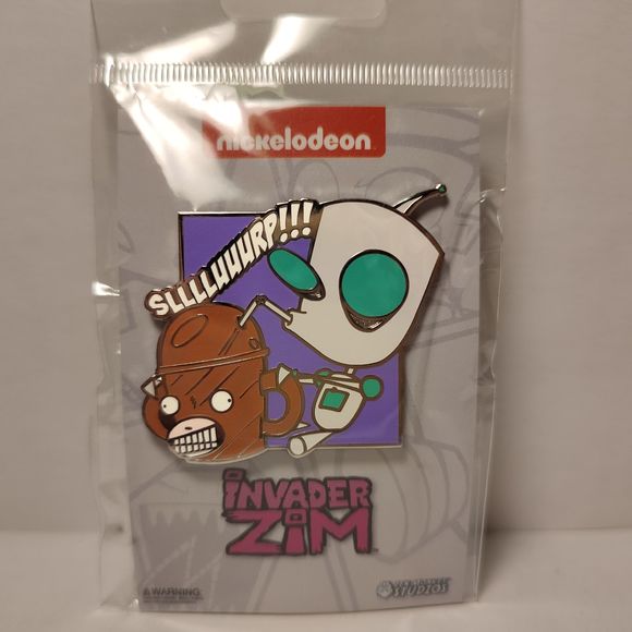 Invader Zim Slurping Gir Enamel Pin Official Nickelodeon Collectible Badge - Picture 2 of 3